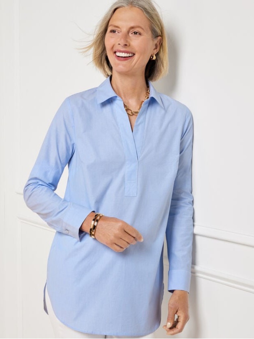 TALBOTS BUTTON BACK TUNIC - MICRO STRIPE